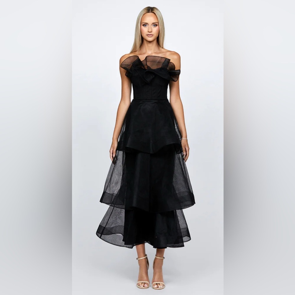 Bariano KASCADE TIERED RUFFLE MIDI gown sz14